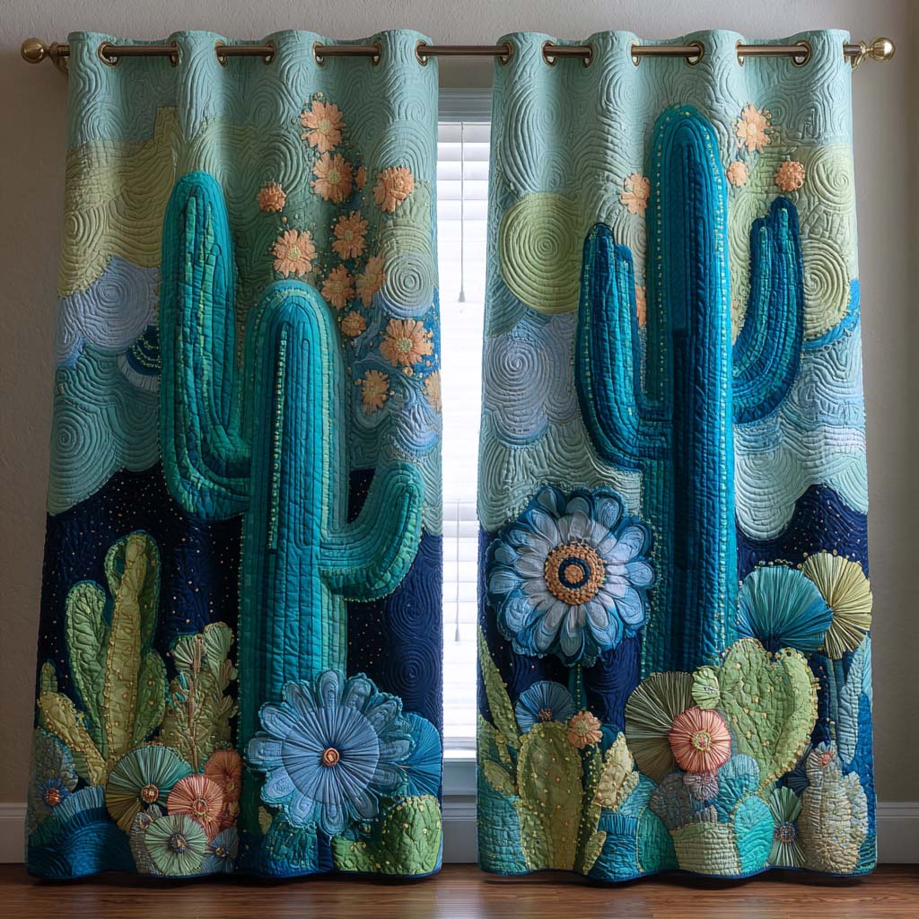 Blue Desert Blossoms Quilted Curtains NCU0XD2005