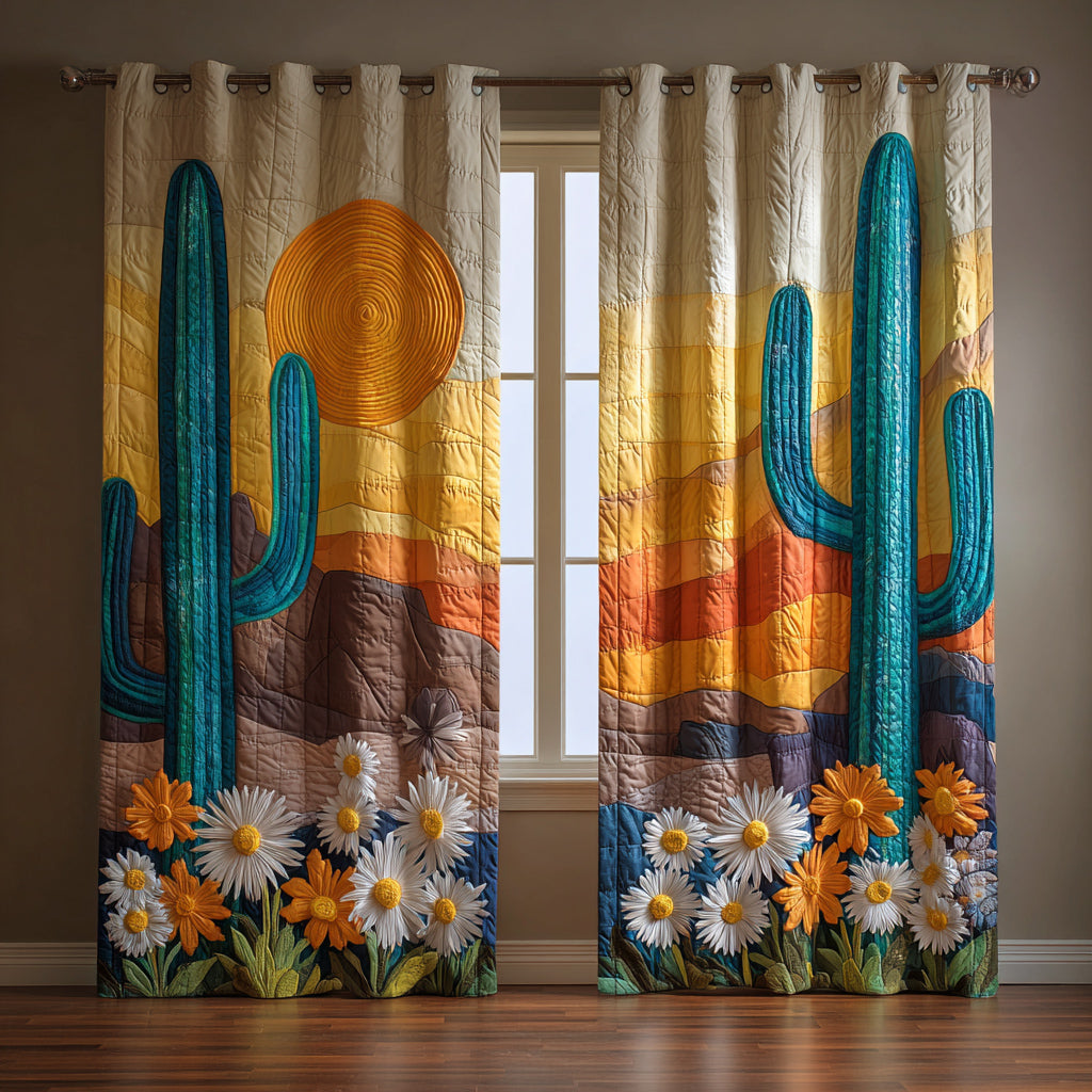 Cactus Teal Meadow Quilted Curtains NCU0HH1484