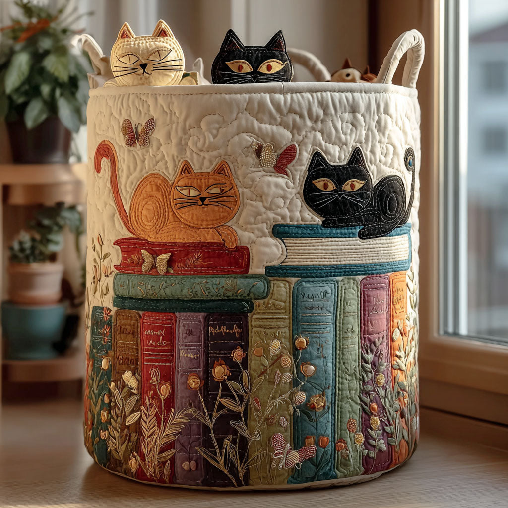 Poppy Cat Parade | Quilted Laundry Basket