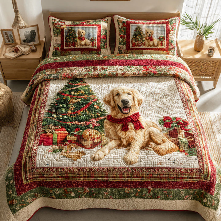 Christmas Golden Retriever 3-Piece Quilted Bedding Set NCU0HH218