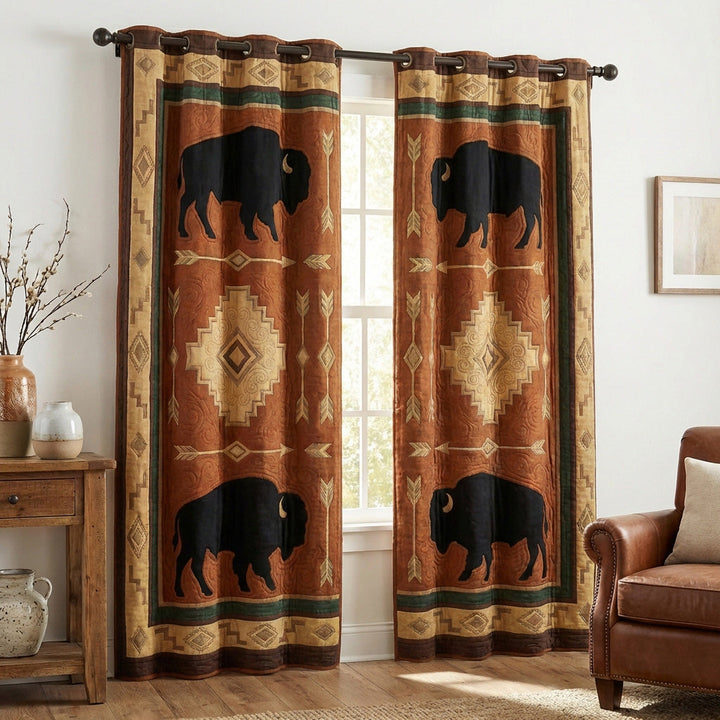 Earthbound Buffalo Quilted Curtains NCU0TV1623