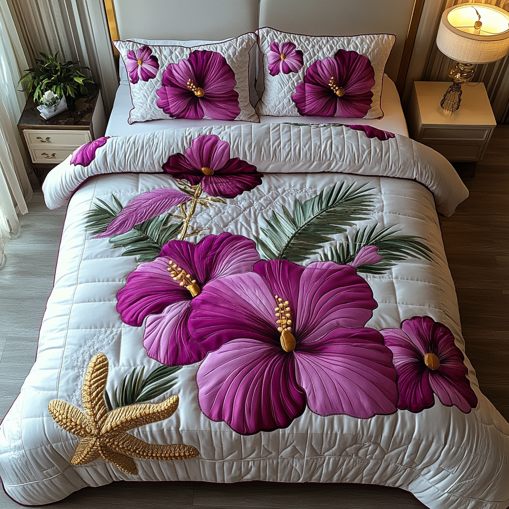 Hibiscus 3-Piece Quilted Bedding Set NCU0VT172