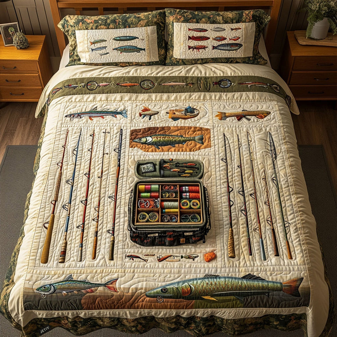 Fishing 3-Piece Quilted Bedding Set NCU0VT150