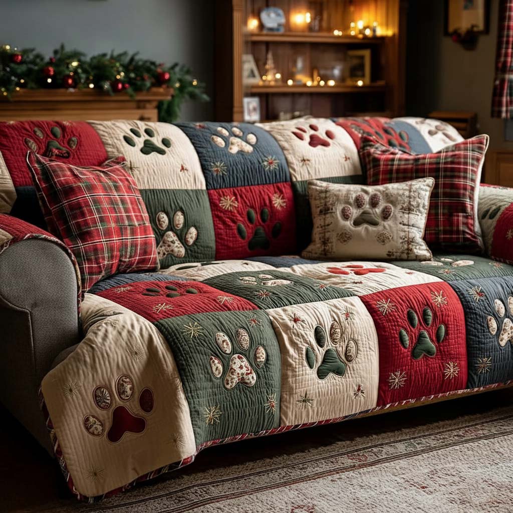 Holiday Paw Quilted Sofa Cover NCU0NT11191