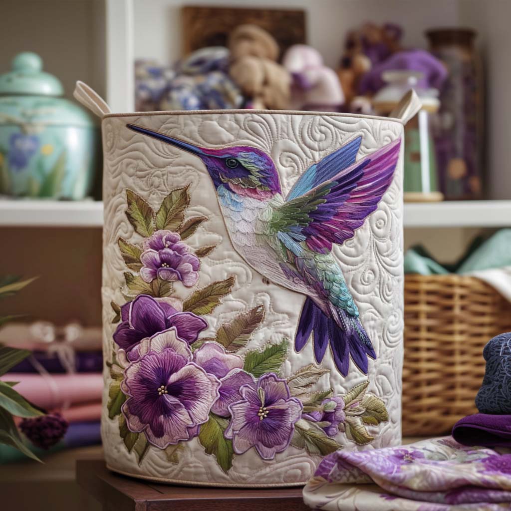 Evie Hummingbird in Bloom | Quilted Laundry Basket