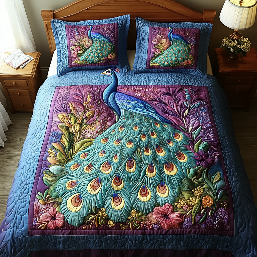 Peacock 3-Piece Quilted Bedding Set NCU0VT116