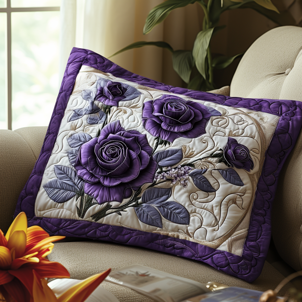 Mystic Violet Rose Quilted Bedding Pillow Case NCU0DV6093