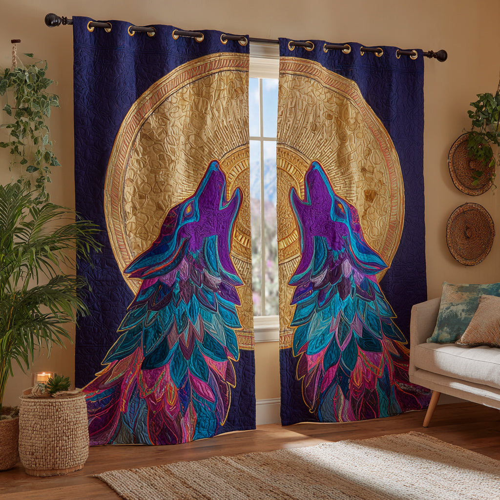 Neon Wolf Silhouette Quilted Curtains NCU0HH1594