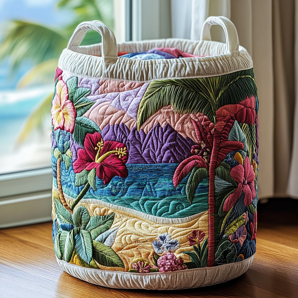 Hibiscara Tropical Hibiscus | Quilted Laundry Basket