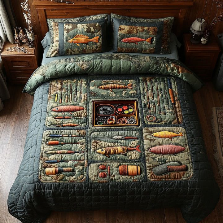 Fishing 3-Piece Quilted Bedding Set NCU0VT150