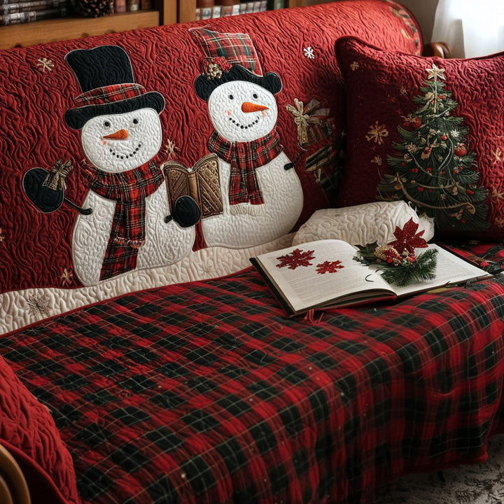 Plaid Snowman Cheer Quilted Sofa Cover NCU0PT9889