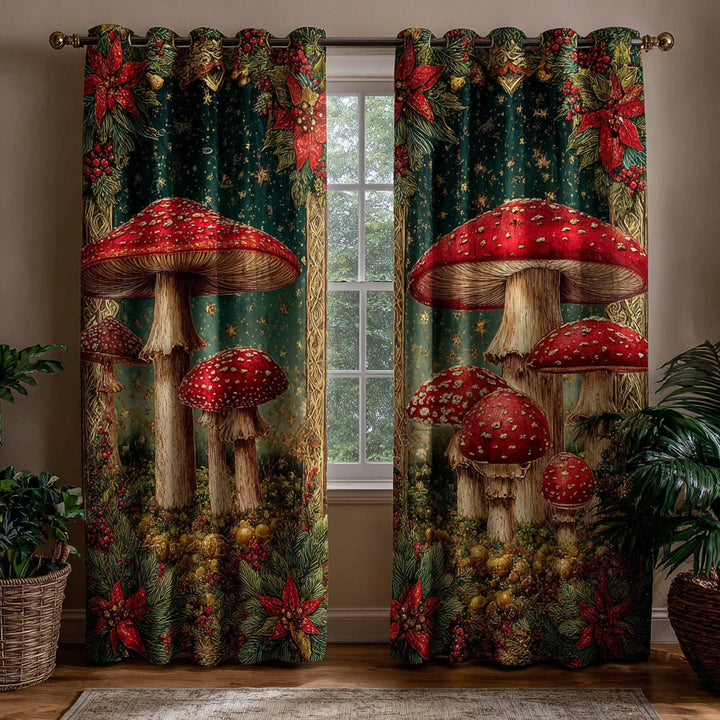 Ruby Mushroom Glade Quilted Curtains NCU0HH1493