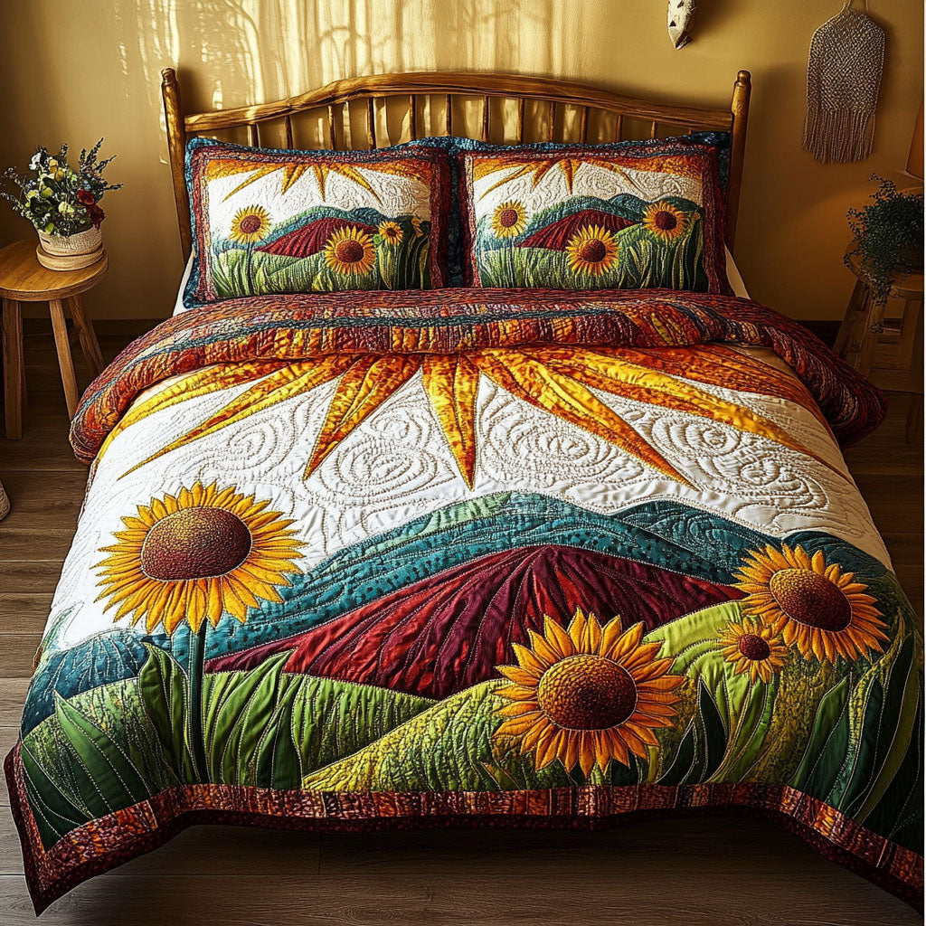 Sunflower Landscape 3-Piece Quilted Bedding Set NCU0VT133