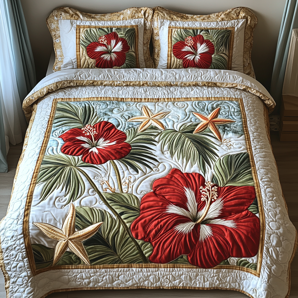 Hibiscus 3-Piece Quilted Bedding Set NCU0VT172