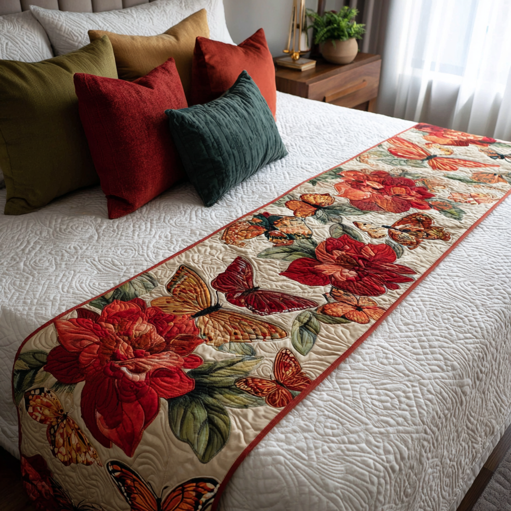 Sunny Butterfly Quilted Bed Runner NCU0DK9142