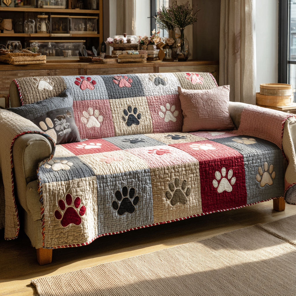 Paw Quilted Sofa Cover NCU0VT363