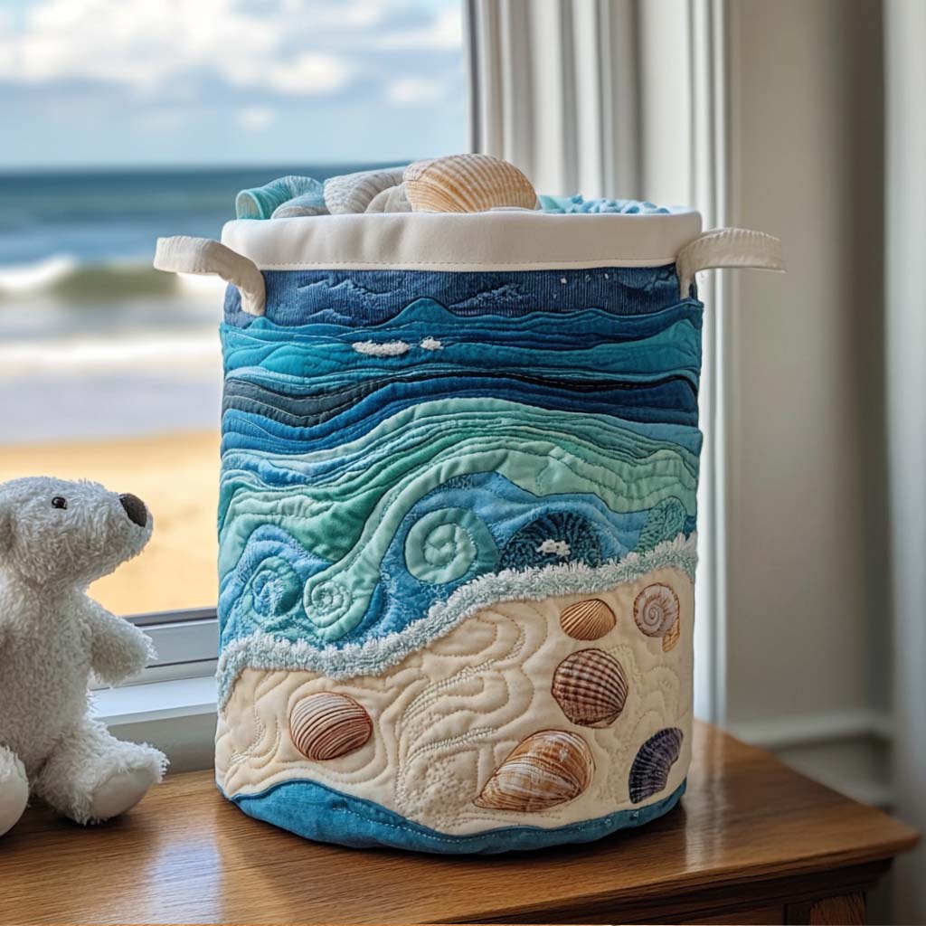 Seashella Coastal | Quilted Laundry Basket