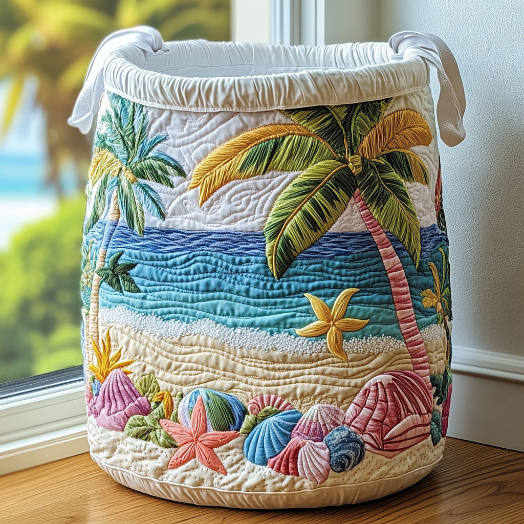 Palmshell Coastal Paradise | Quilted Laundry Basket